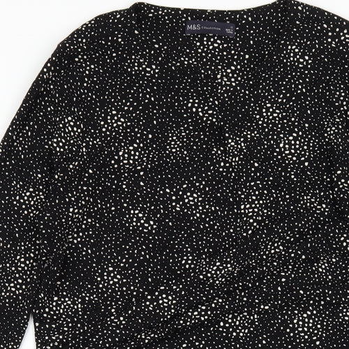 Marks and Spencer Womens Black Geometric Viscose A-Line Size 12 Round Neck Pullover