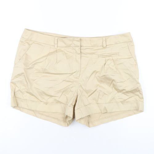 H&M Womens Beige Cotton Basic Shorts Size 12 Regular Zip