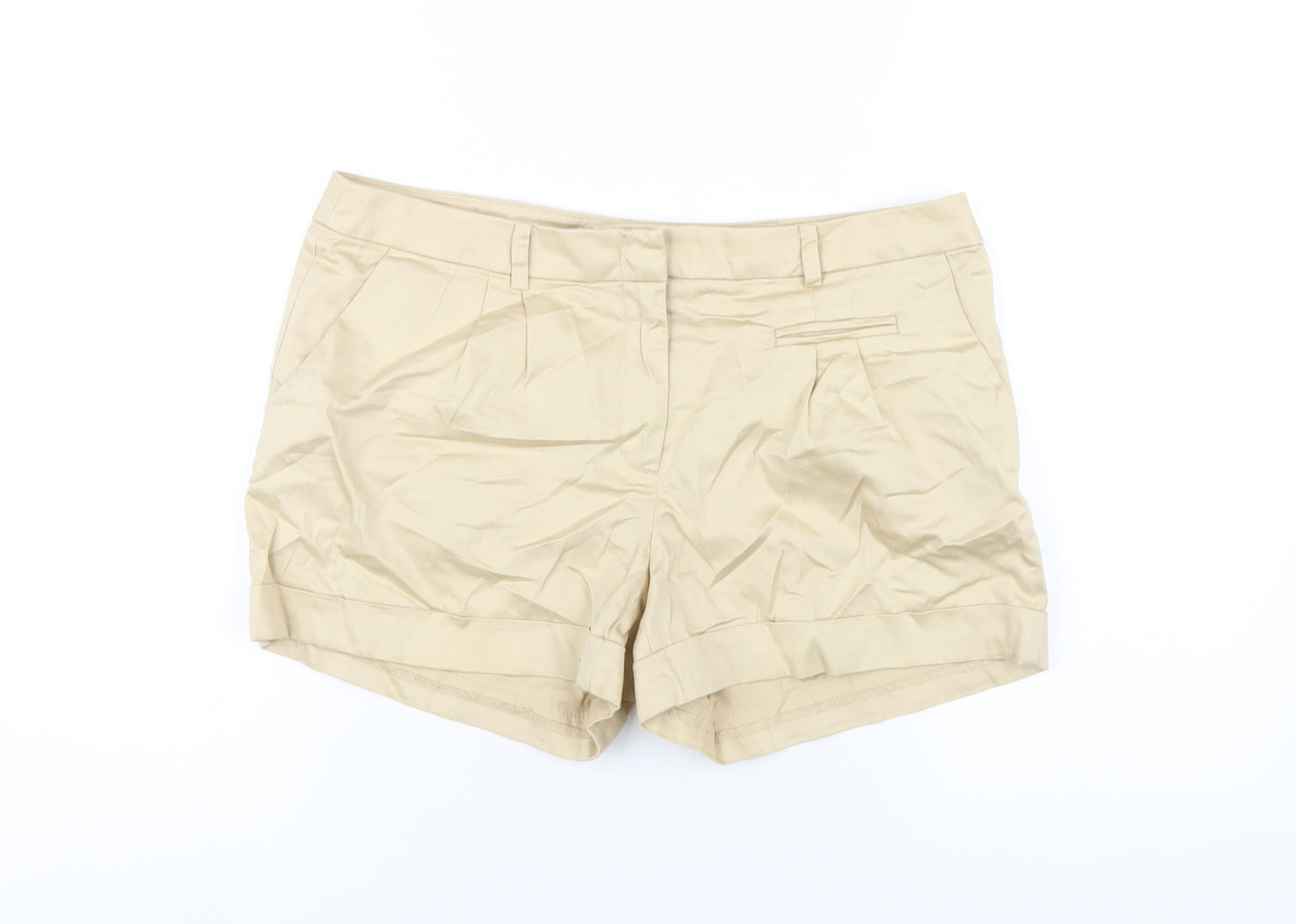 H&M Womens Beige Cotton Basic Shorts Size 12 Regular Zip