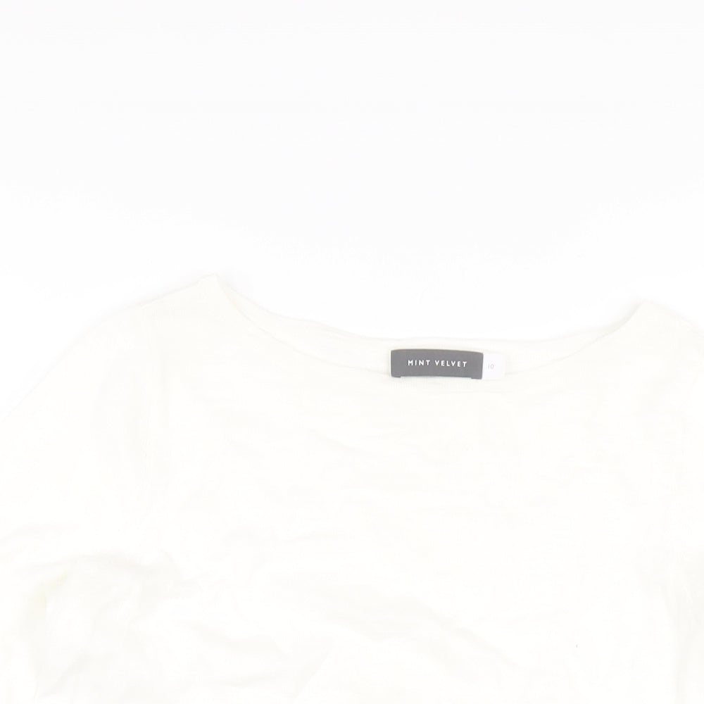 Mint Velvet Womens White Round Neck Cotton Pullover Jumper Size 10