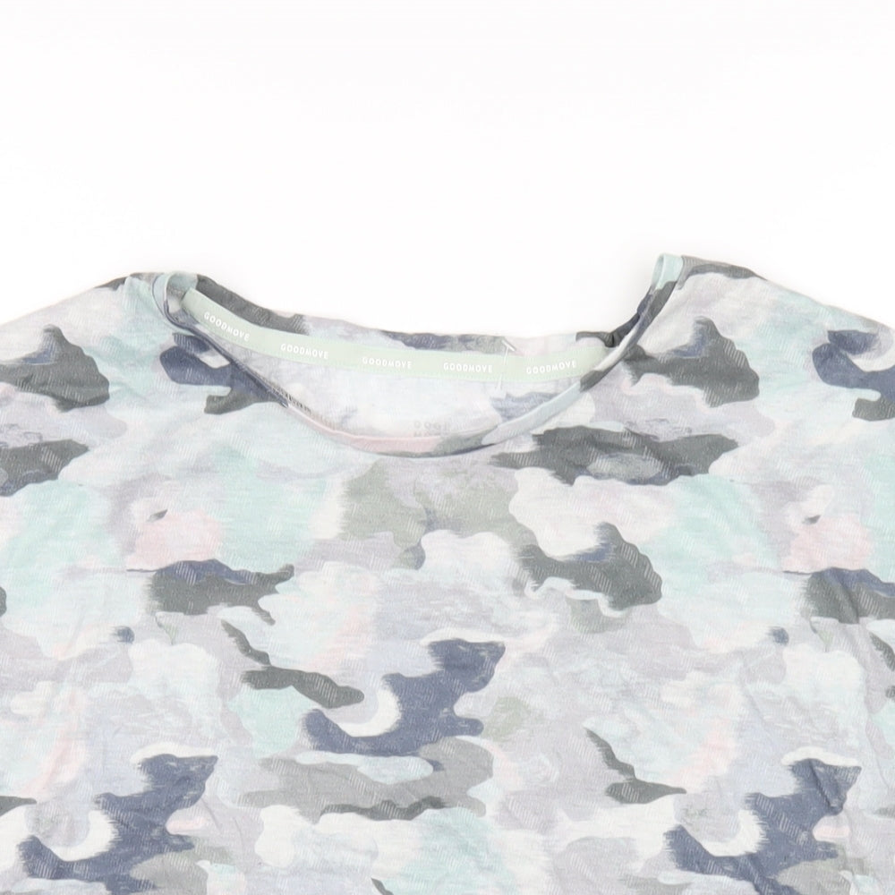 GOODMOVE Womens Multicoloured Camouflage Polyester Basic T-Shirt Size 14 Round Neck Pullover
