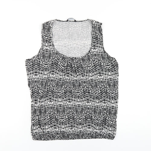 M&Co Womens Black Geometric Viscose Basic Tank Size 12 Scoop Neck