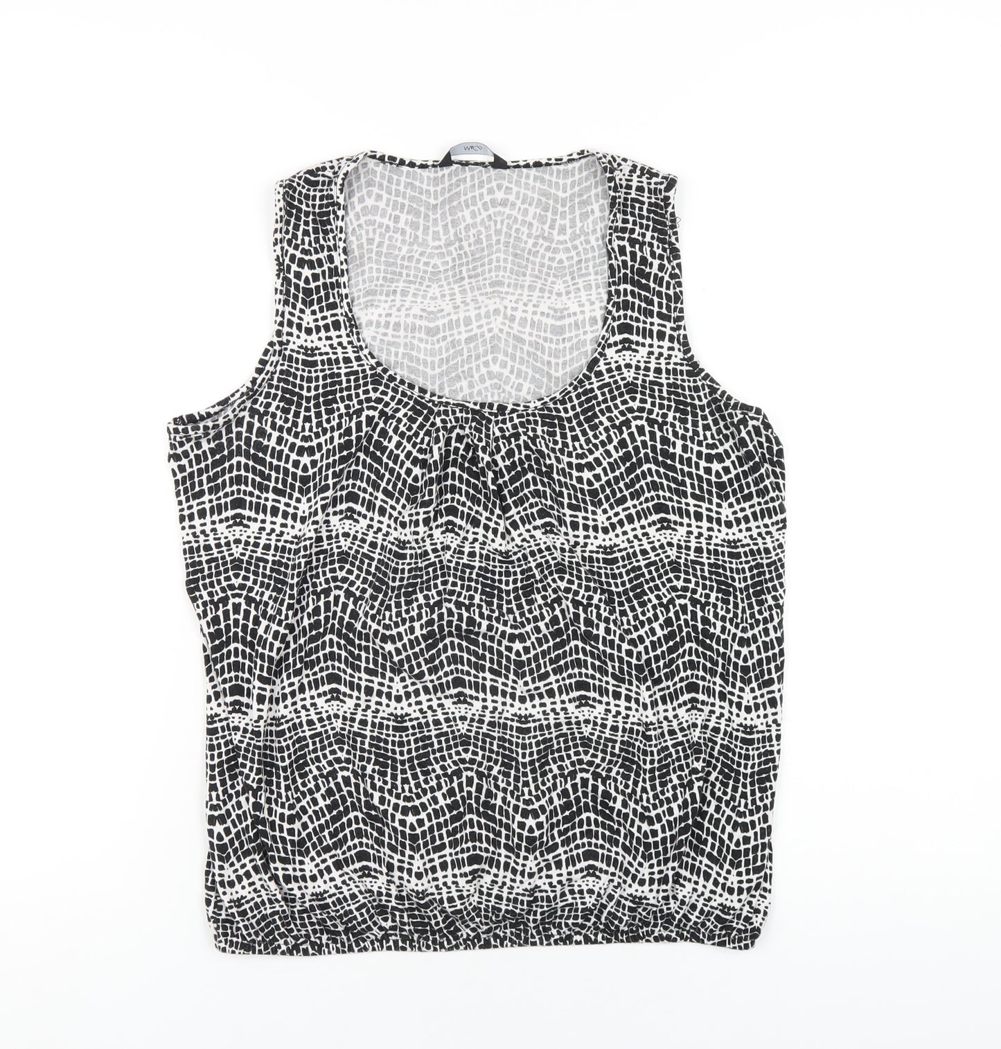 M&Co Womens Black Geometric Viscose Basic Tank Size 12 Scoop Neck