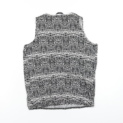 M&Co Womens Black Geometric Viscose Basic Tank Size 12 Scoop Neck