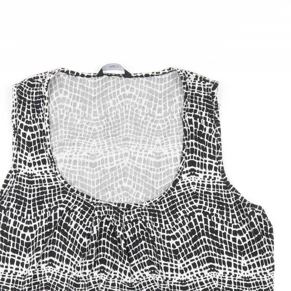 M&Co Womens Black Geometric Viscose Basic Tank Size 12 Scoop Neck