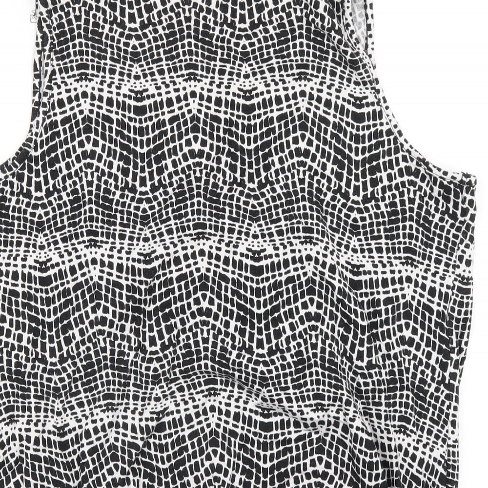 M&Co Womens Black Geometric Viscose Basic Tank Size 12 Scoop Neck