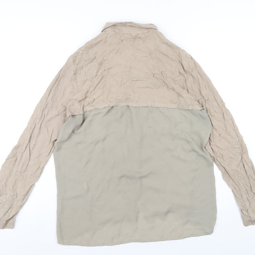 Bershka Womens Beige Polyester Basic Button-Up Size L Collared