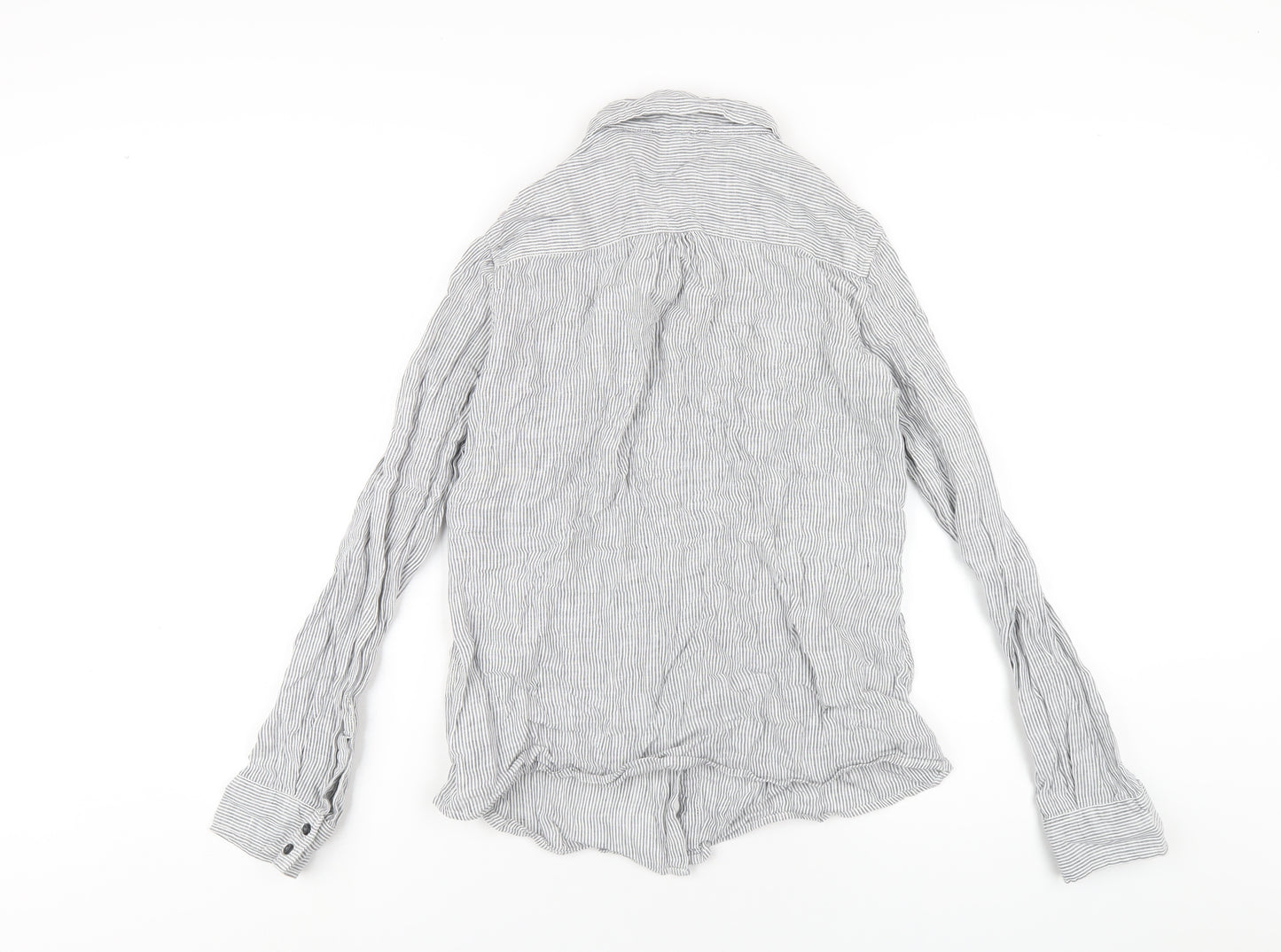 Marks and Spencer Womens Grey Striped Linen Basic Button-Up Size 14 Collared