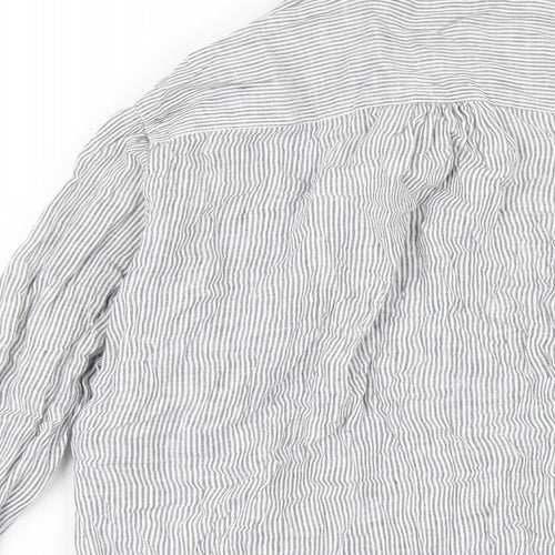 Marks and Spencer Womens Grey Striped Linen Basic Button-Up Size 14 Collared
