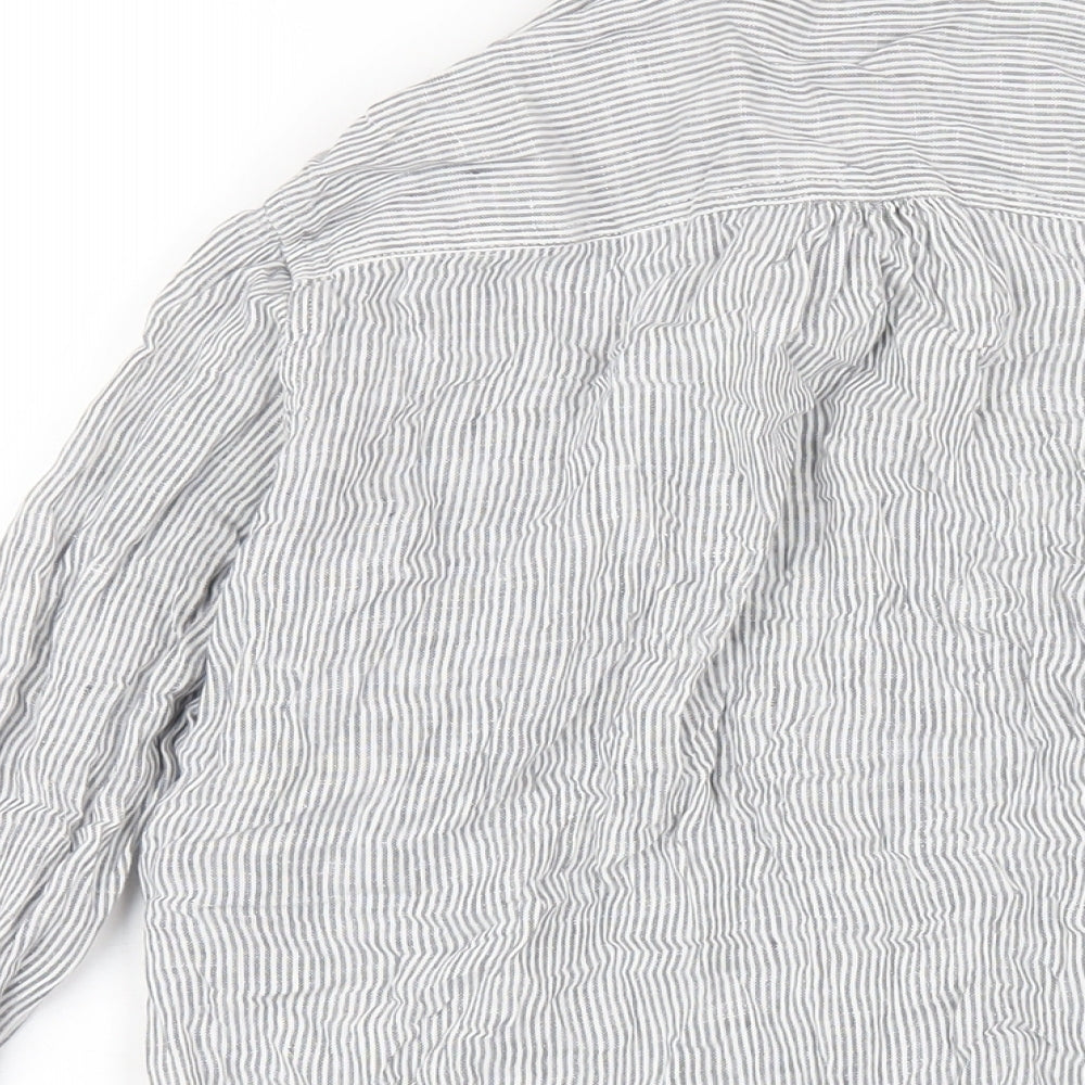 Marks and Spencer Womens Grey Striped Linen Basic Button-Up Size 14 Collared