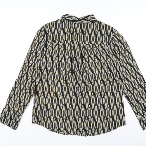GUESS Womens Black Geometric Polyester Basic Button-Up Size L Collared
