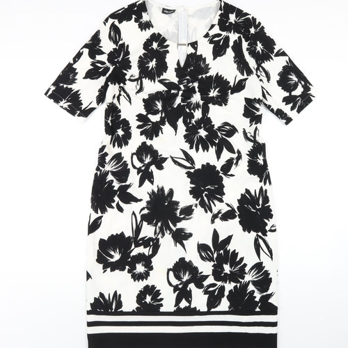 Gerry Weber Womens Black Floral Polyester A-Line Size 12 Round Neck Zip