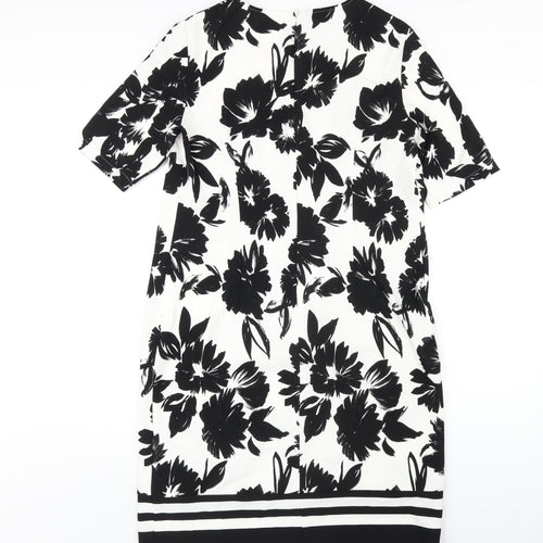 Gerry Weber Womens Black Floral Polyester A-Line Size 12 Round Neck Zip