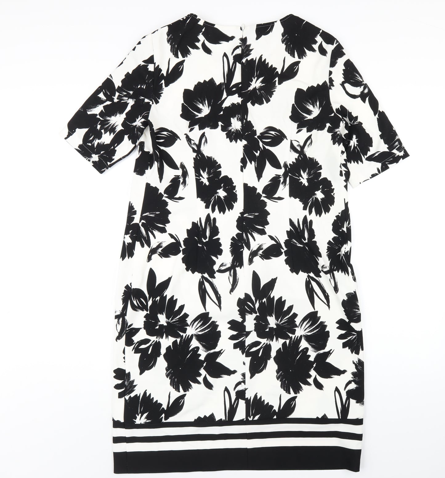 Gerry Weber Womens Black Floral Polyester A-Line Size 12 Round Neck Zip