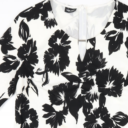 Gerry Weber Womens Black Floral Polyester A-Line Size 12 Round Neck Zip