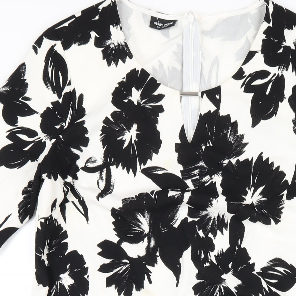 Gerry Weber Womens Black Floral Polyester A-Line Size 12 Round Neck Zip