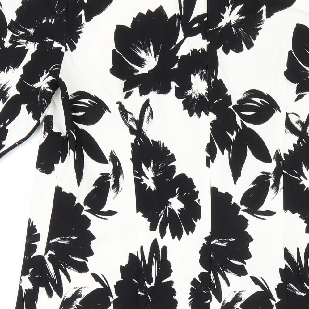 Gerry Weber Womens Black Floral Polyester A-Line Size 12 Round Neck Zip