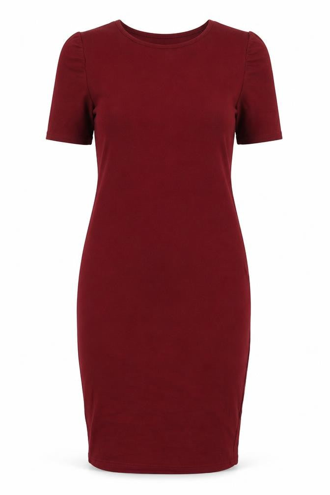 Front view of Dorothy Perkins women’s red polyester bodycon, size UK 12, round neck pullover