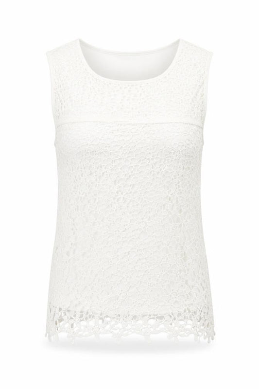 Front view of Debenhams women’s white viscose basic tank, size UK 6, round neck