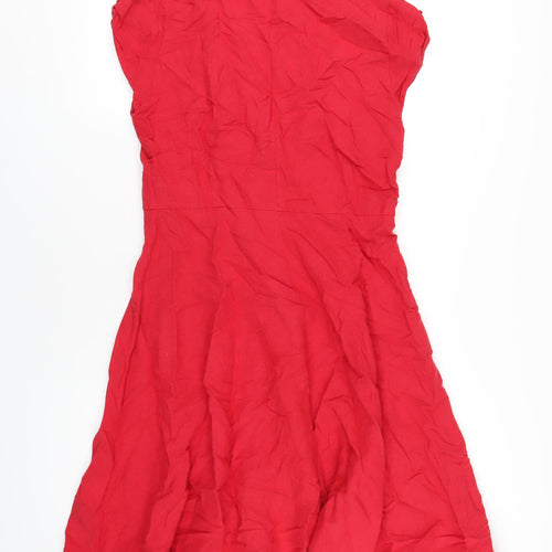 Joe Browns Womens Red Linen A-Line Size 12 V-Neck Button