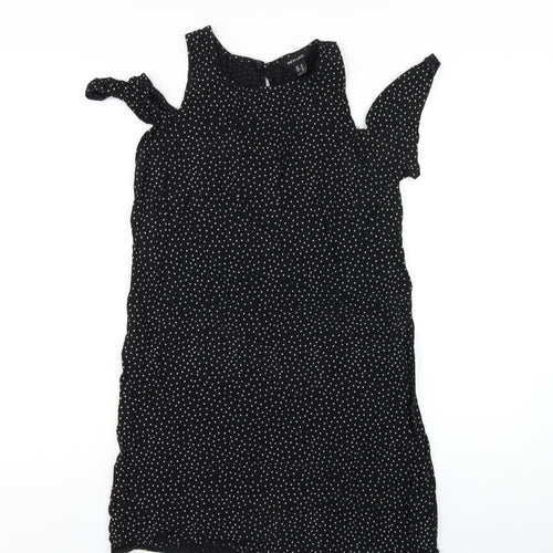 New Look Womens Black Viscose A-Line Size 10 Round Neck Button - Cold Shoulder