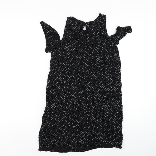 New Look Womens Black Viscose A-Line Size 10 Round Neck Button - Cold Shoulder