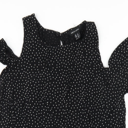 New Look Womens Black Viscose A-Line Size 10 Round Neck Button - Cold Shoulder