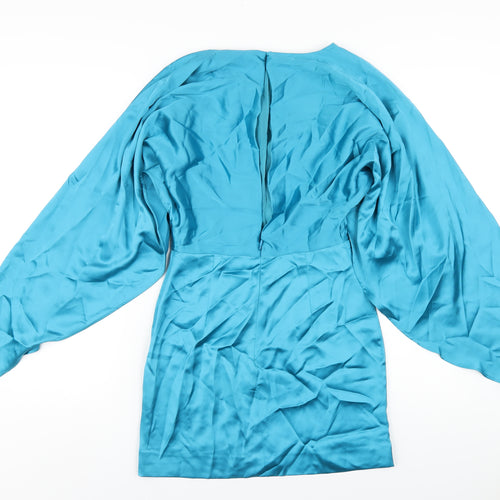 Zara Womens Blue Polyester Mini Size XS Off the Shoulder Zip