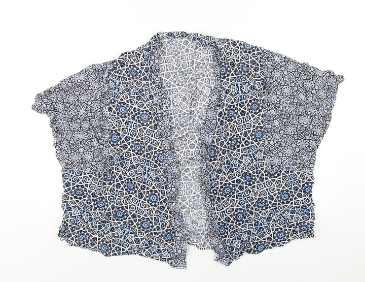Marks and Spencer Womens Blue Geometric Viscose Kimono T-Shirt Size 14 V-Neck