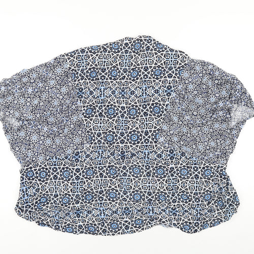 Marks and Spencer Womens Blue Geometric Viscose Kimono T-Shirt Size 14 V-Neck