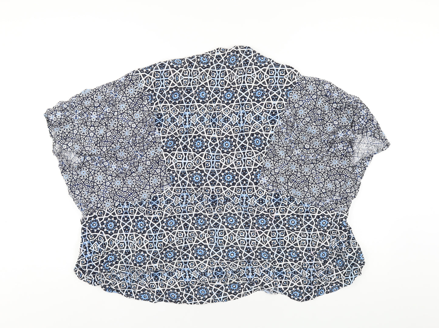Marks and Spencer Womens Blue Geometric Viscose Kimono T-Shirt Size 14 V-Neck