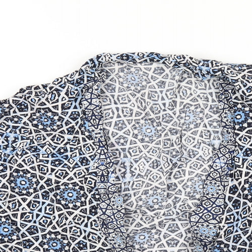 Marks and Spencer Womens Blue Geometric Viscose Kimono T-Shirt Size 14 V-Neck