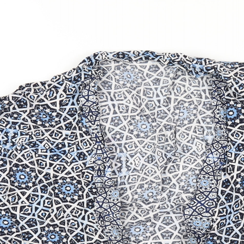 Marks and Spencer Womens Blue Geometric Viscose Kimono T-Shirt Size 14 V-Neck