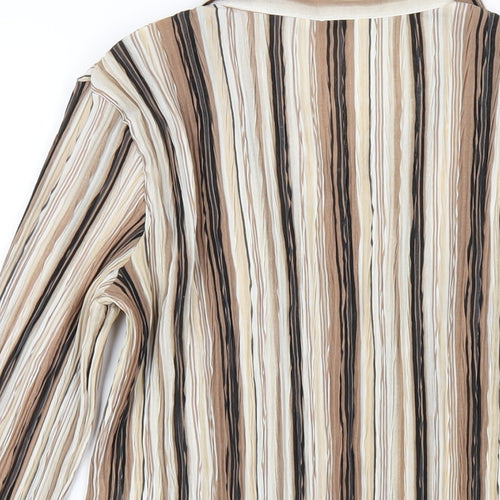 Marks and Spencer Womens Brown Striped Polyester Basic Button-Up Size 14 Collared