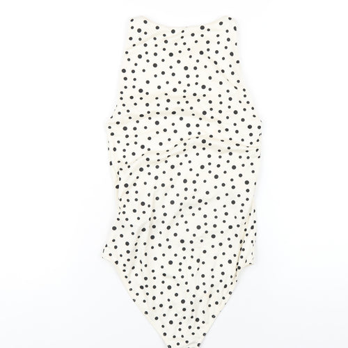 Stradivarius Womens Ivory Polka Dot Polyester Bodysuit One-Piece Size S Snap