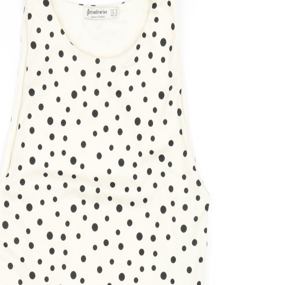 Stradivarius Womens Ivory Polka Dot Polyester Bodysuit One-Piece Size S Snap