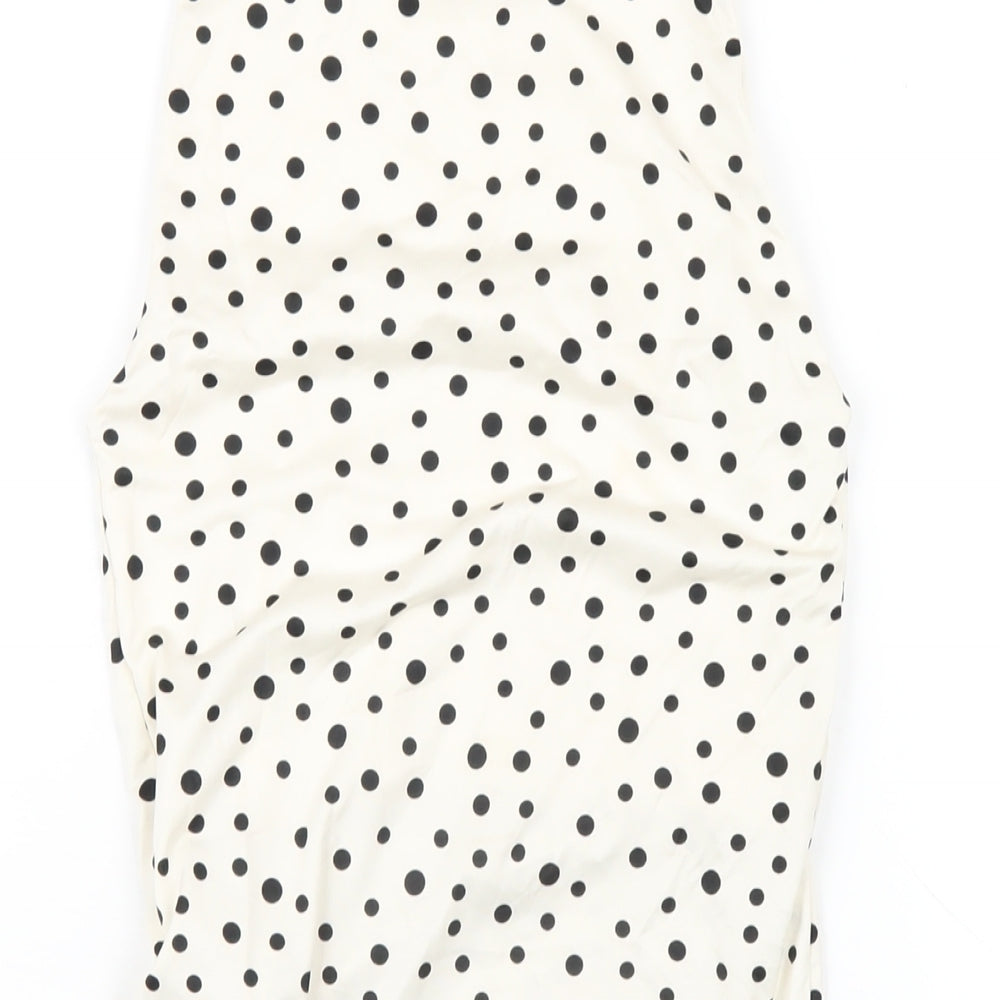 Stradivarius Womens Ivory Polka Dot Polyester Bodysuit One-Piece Size S Snap