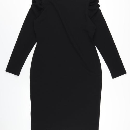 Dorothy Perkins Womens Black Polyester Bodycon Size 18 Round Neck Pullover