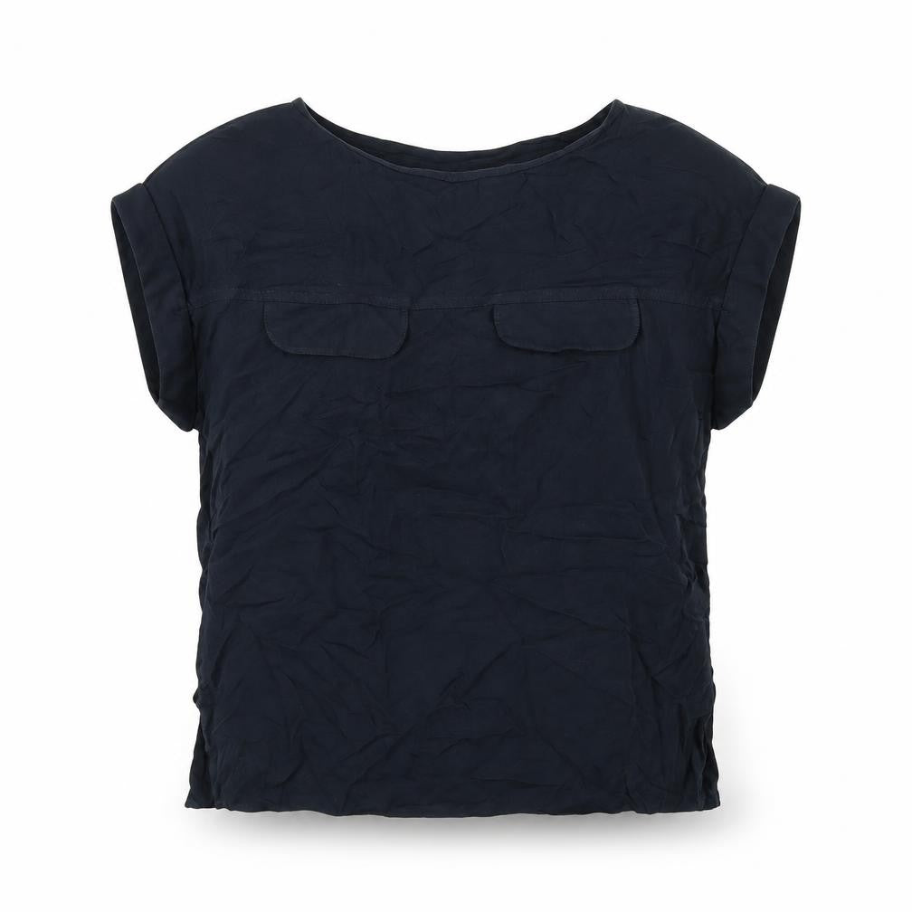 Front view of Next women’s blue viscose basic t-shirt, size UK 10, round neck