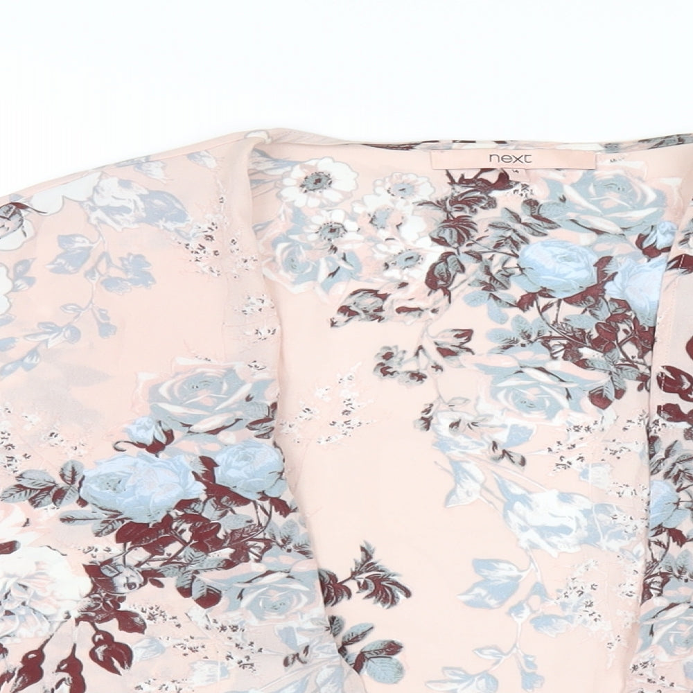 NEXT Womens Pink Floral Polyester Kimono T-Shirt Size 14 V-Neck
