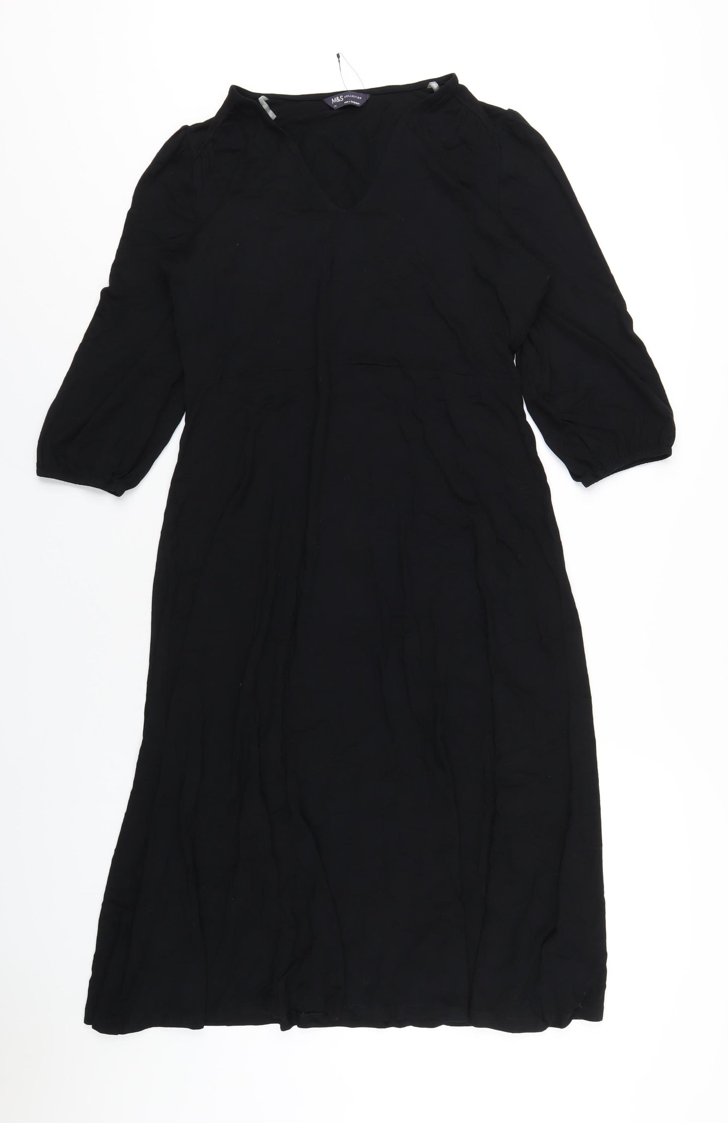 Marks and Spencer Womens Black Viscose A-Line Size 14 V-Neck Pullover
