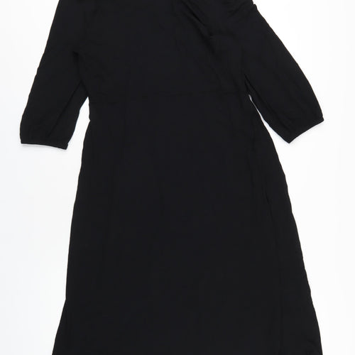Marks and Spencer Womens Black Viscose A-Line Size 14 V-Neck Pullover