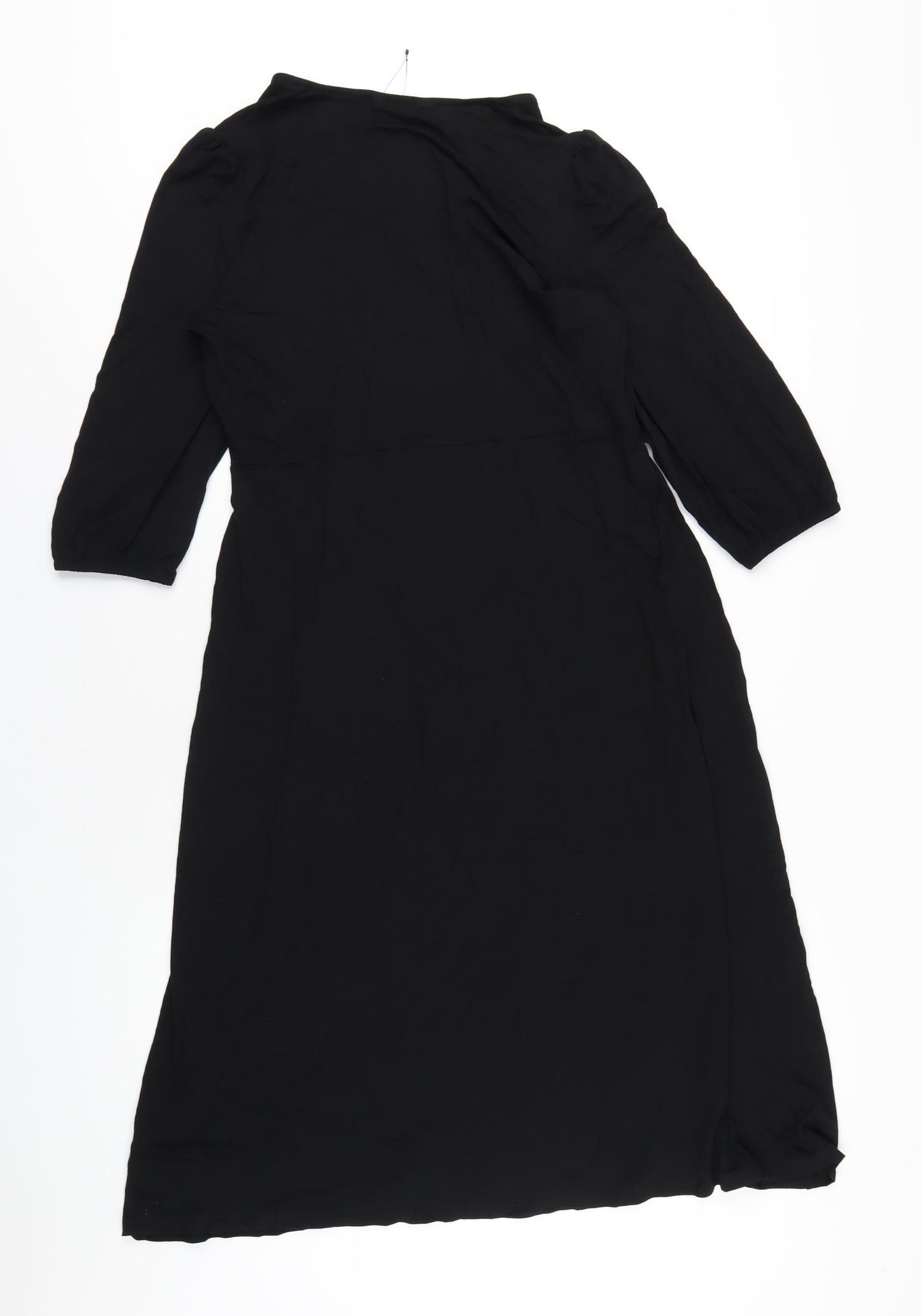 Marks and Spencer Womens Black Viscose A-Line Size 14 V-Neck Pullover