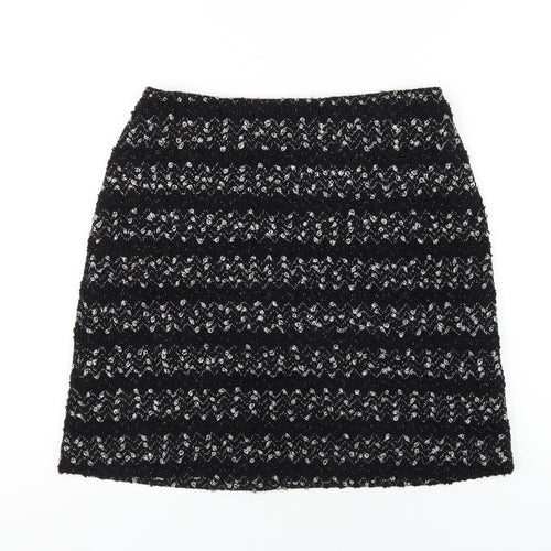 Oasis Womens Black Striped Polyester A-Line Skirt Size S Zip