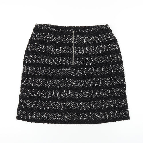 Oasis Womens Black Striped Polyester A-Line Skirt Size S Zip
