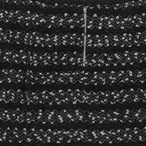 Oasis Womens Black Striped Polyester A-Line Skirt Size S Zip