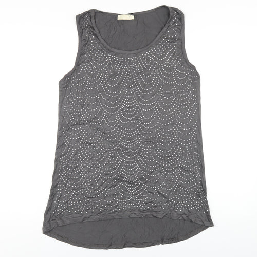QED London Womens Grey Viscose Basic Tank Size M Round Neck - Studded