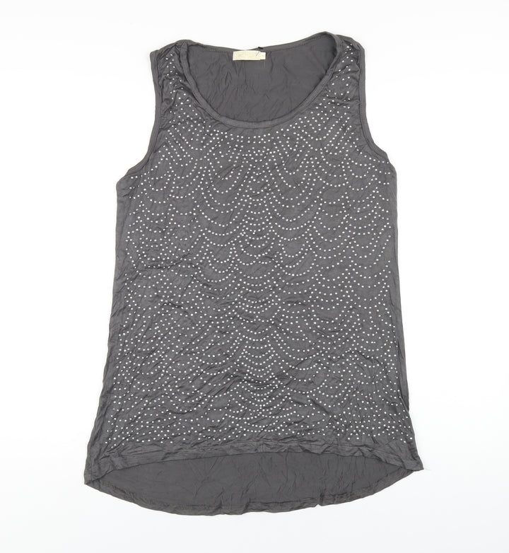 QED London Womens Grey Viscose Basic Tank Size M Round Neck - Studded
