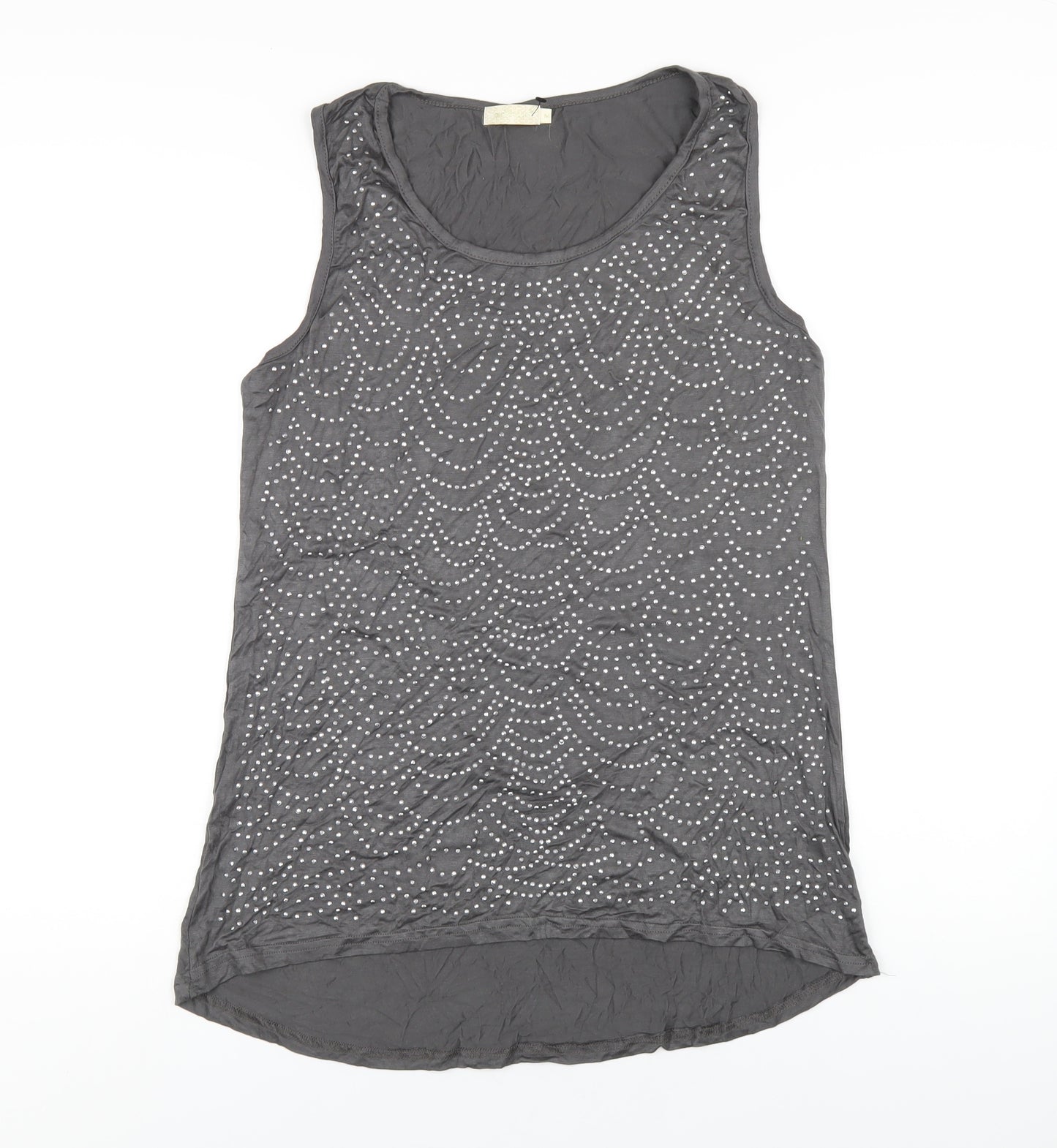 QED London Womens Grey Viscose Basic Tank Size M Round Neck - Studded