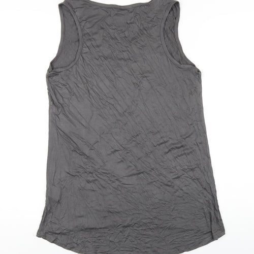 QED London Womens Grey Viscose Basic Tank Size M Round Neck - Studded